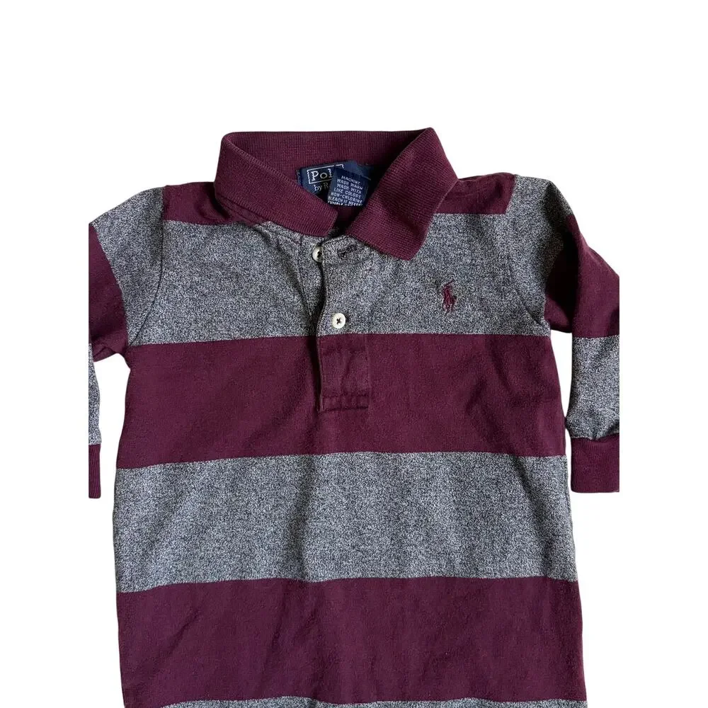 Polo Ralph Lauren Striped Cotton Jersey Rugby Coverall (Maroon & Grey) - Small